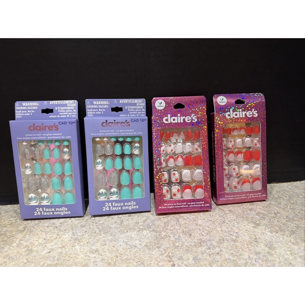 Bundle Value Set Of 4 Claire's 24 Faux Nails (2 Designs)